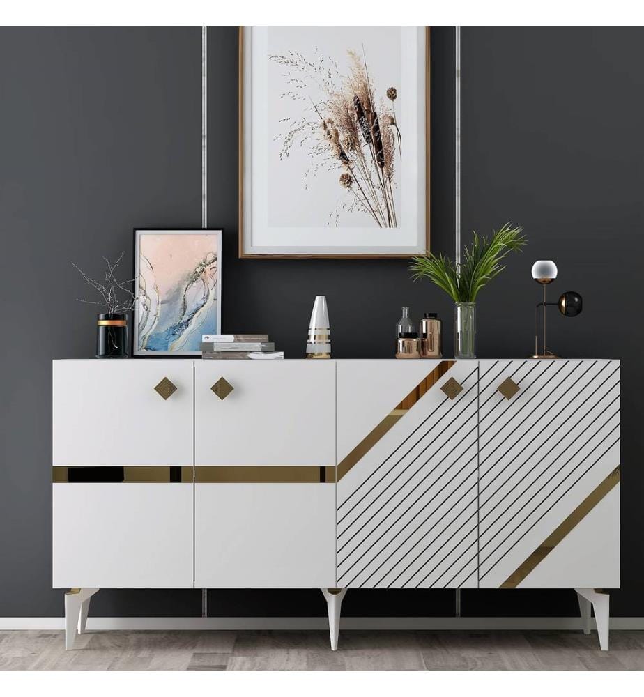 Console, Blanc, Or, 100% Melamine Particle Board