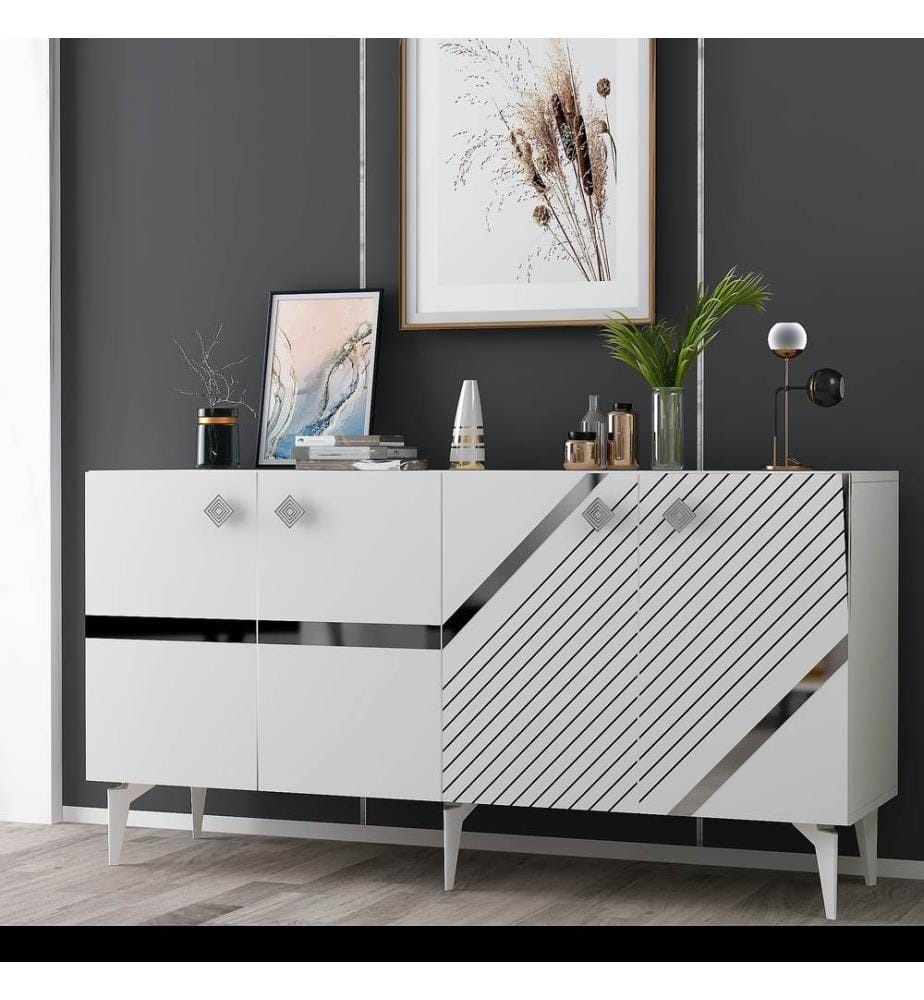 Console, blanc, argent, 100% Melamine Particle Board