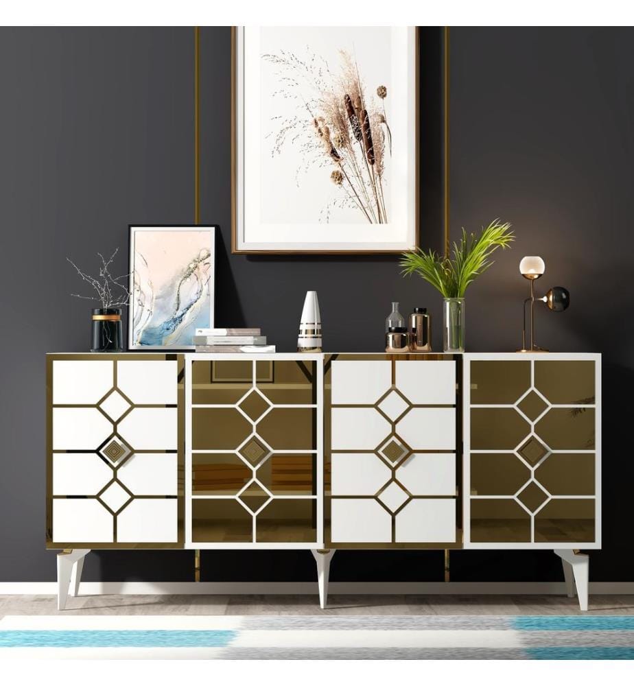 Console, Blanc, Or, 100% Melamine Particle Board