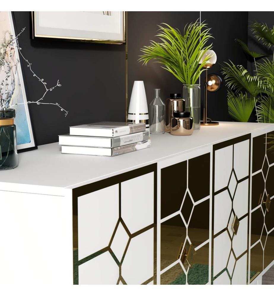 Console, Blanc, Or, 100% Melamine Particle Board