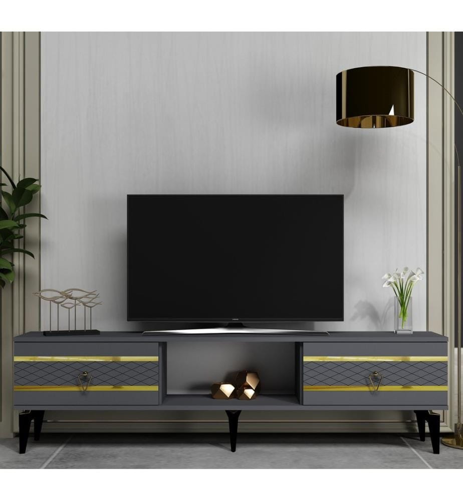 TV-Ständer, anthrazit, gold, 100 % MELAMINBESCHICHTETE SPANPLATTE