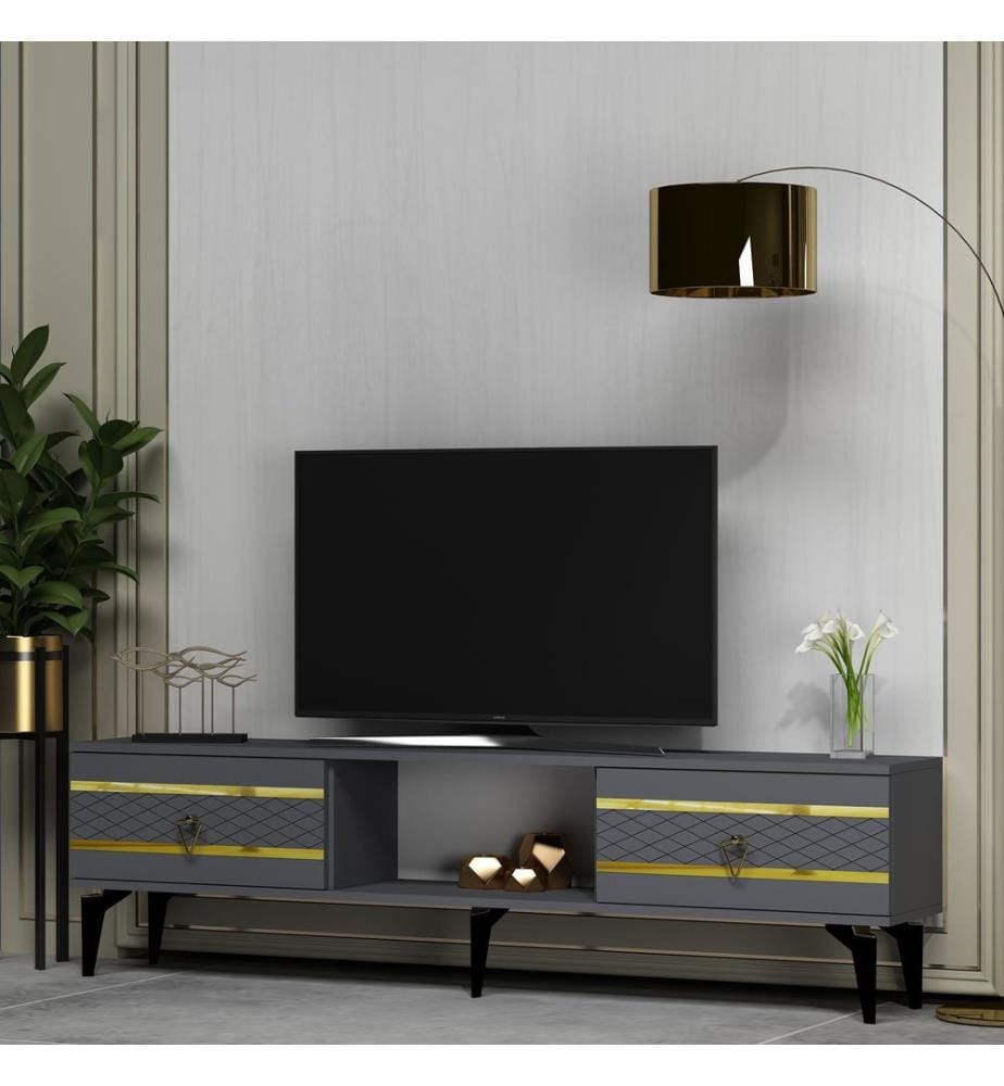 TV-Ständer, anthrazit, gold, 100 % MELAMINBESCHICHTETE SPANPLATTE