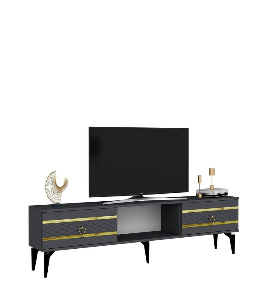 TV-Ständer, anthrazit, gold, 100 % MELAMINBESCHICHTETE SPANPLATTE