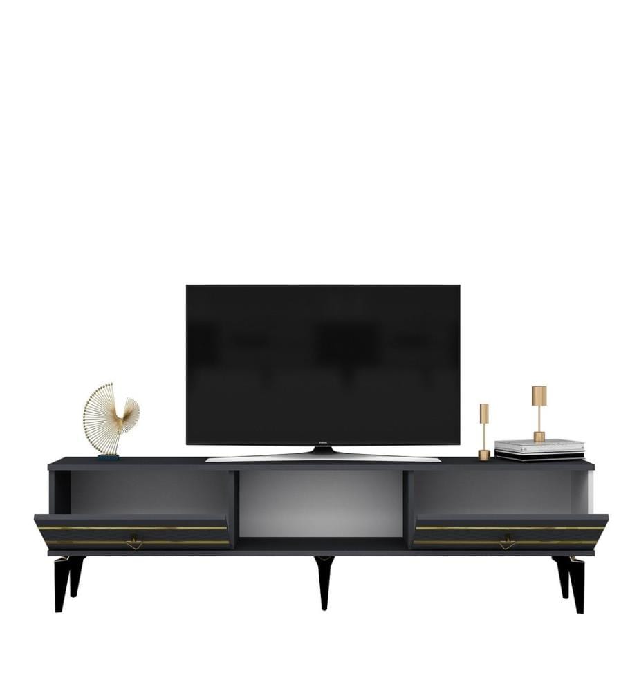 TV-Ständer, anthrazit, gold, 100 % MELAMINBESCHICHTETE SPANPLATTE