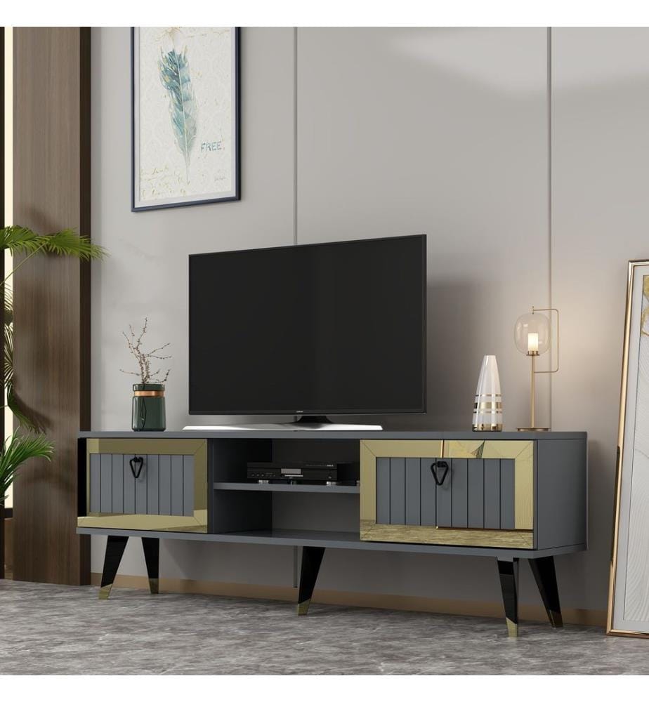 TV-Ständer, anthrazit, gold, 100 % MELAMINBESCHICHTETE SPANPLATTE
