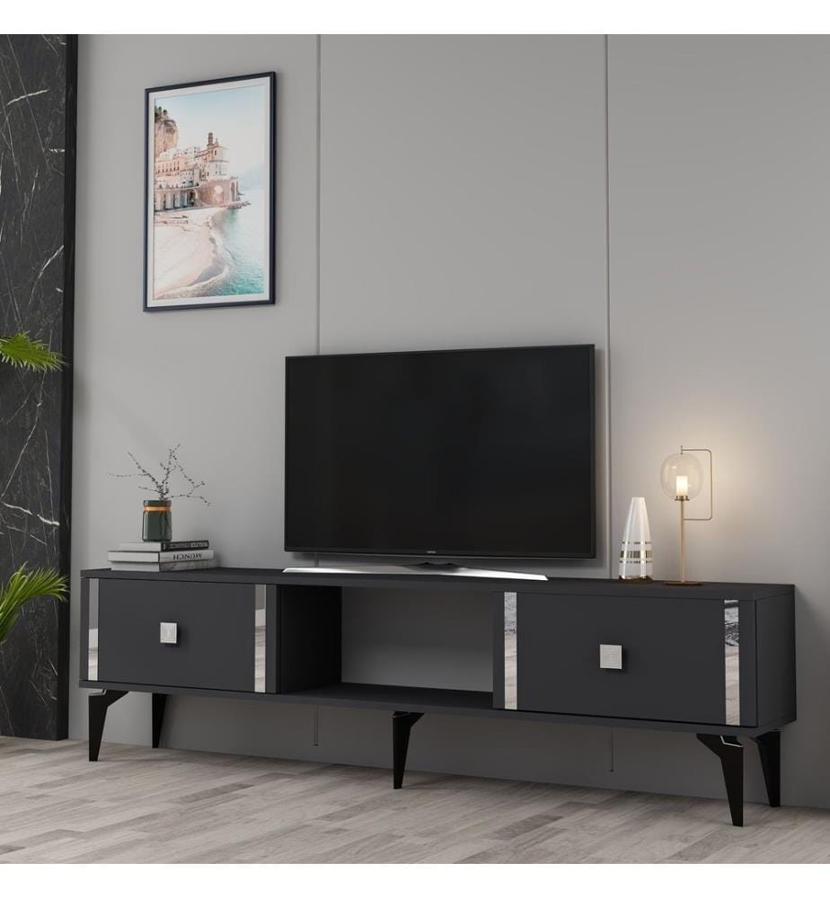 TV-Ständer, anthrazit, silber, 100 % MELAMINBESCHICHTETE SPANPLATTE