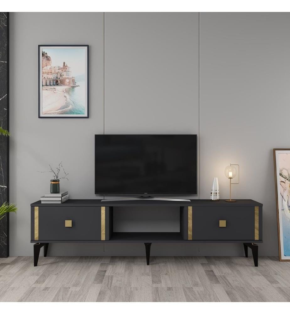 TV-Ständer, anthrazit, gold, 100 % MELAMINBESCHICHTETE SPANPLATTE