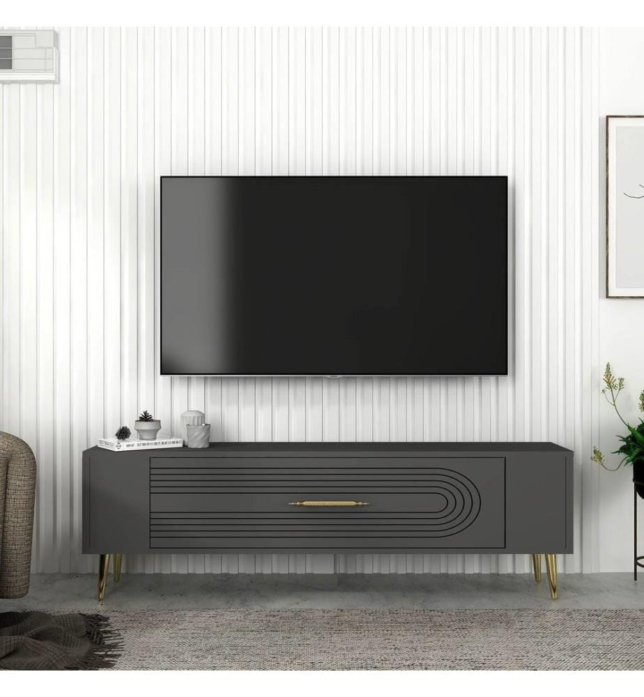 TV-Ständer, anthrazit, gold, 100 % MELAMINBESCHICHTETE SPANPLATTE