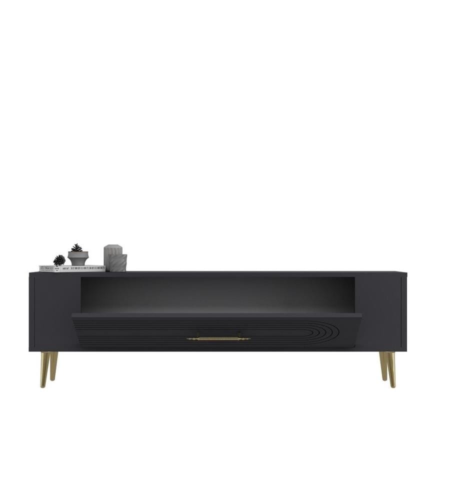 TV-Ständer, anthrazit, gold, 100 % MELAMINBESCHICHTETE SPANPLATTE