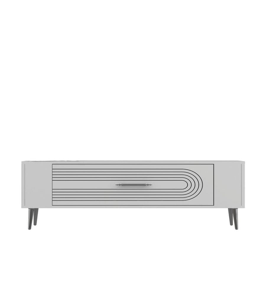 Meuble TV, blanc, argent, panneau de particules 100 % mélaminé
