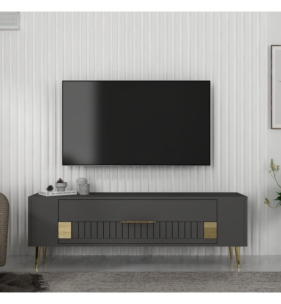 TV-Ständer, anthrazit, gold, 100 % MELAMINBESCHICHTETE SPANPLATTE