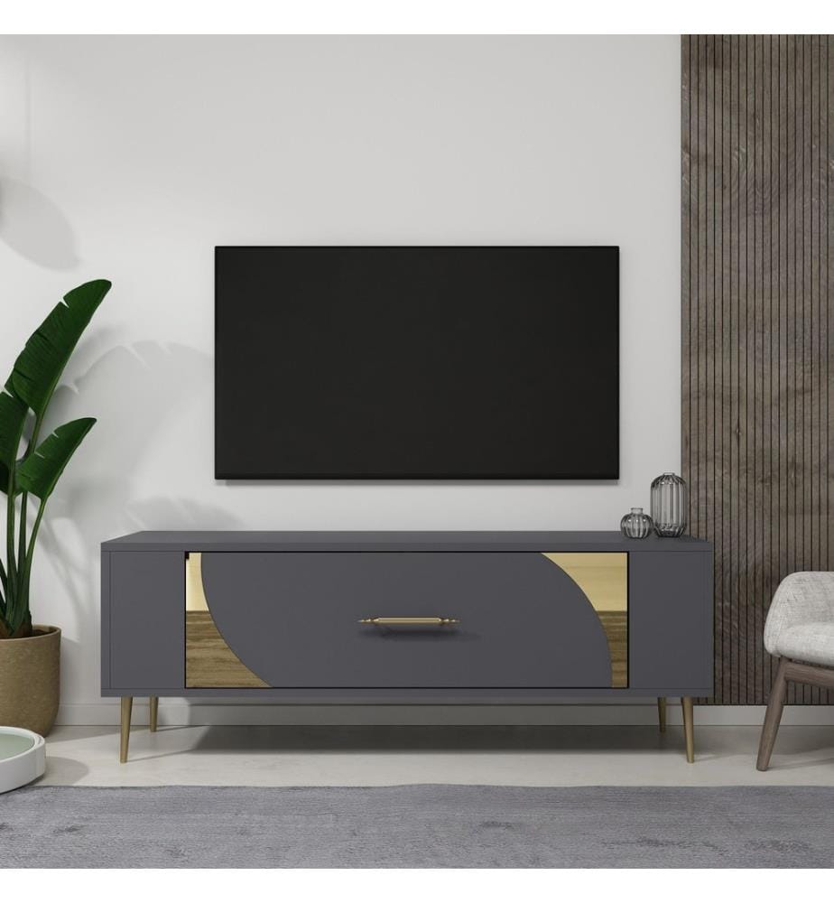 TV-Ständer, anthrazit, gold, 100 % MELAMINBESCHICHTETE SPANPLATTE
