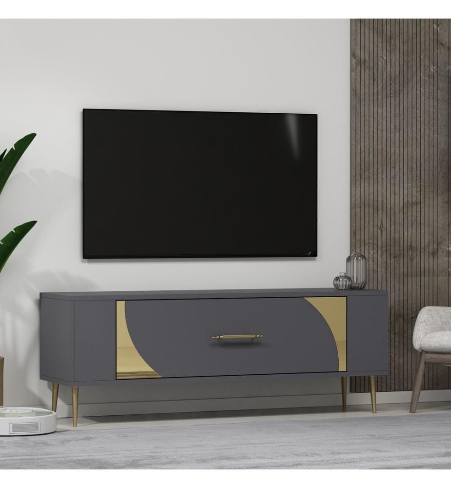 TV-Ständer, anthrazit, gold, 100 % MELAMINBESCHICHTETE SPANPLATTE