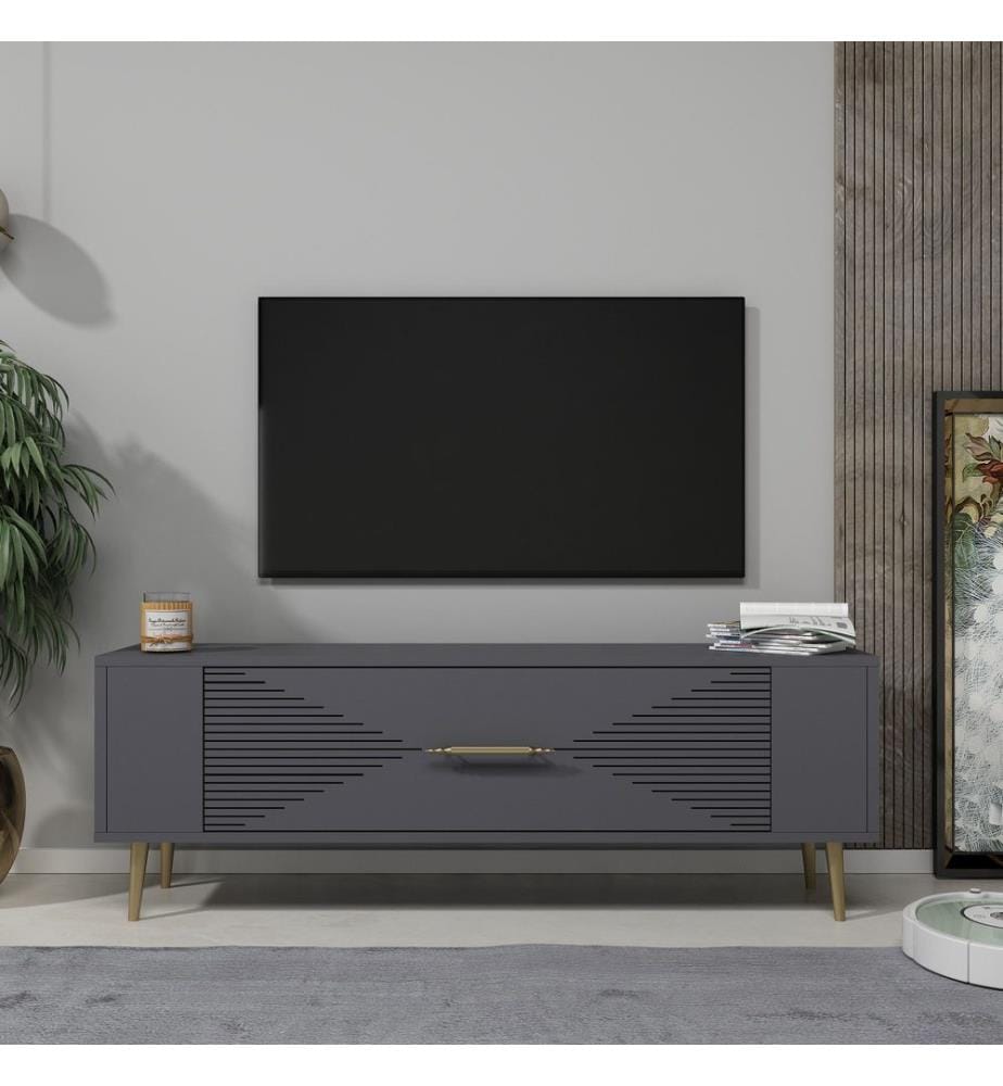 TV-Ständer, anthrazit, gold, 100 % MELAMINBESCHICHTETE SPANPLATTE
