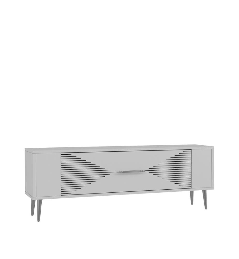 Meuble TV, blanc, argent, panneau de particules 100 % mélaminé