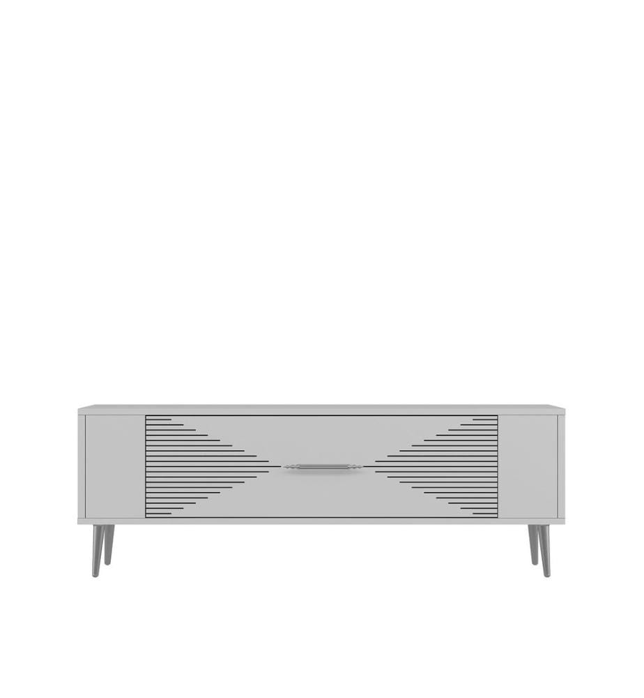 Meuble TV, blanc, argent, panneau de particules 100 % mélaminé