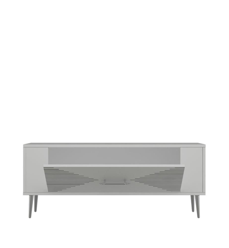 Meuble TV, blanc, argent, panneau de particules 100 % mélaminé