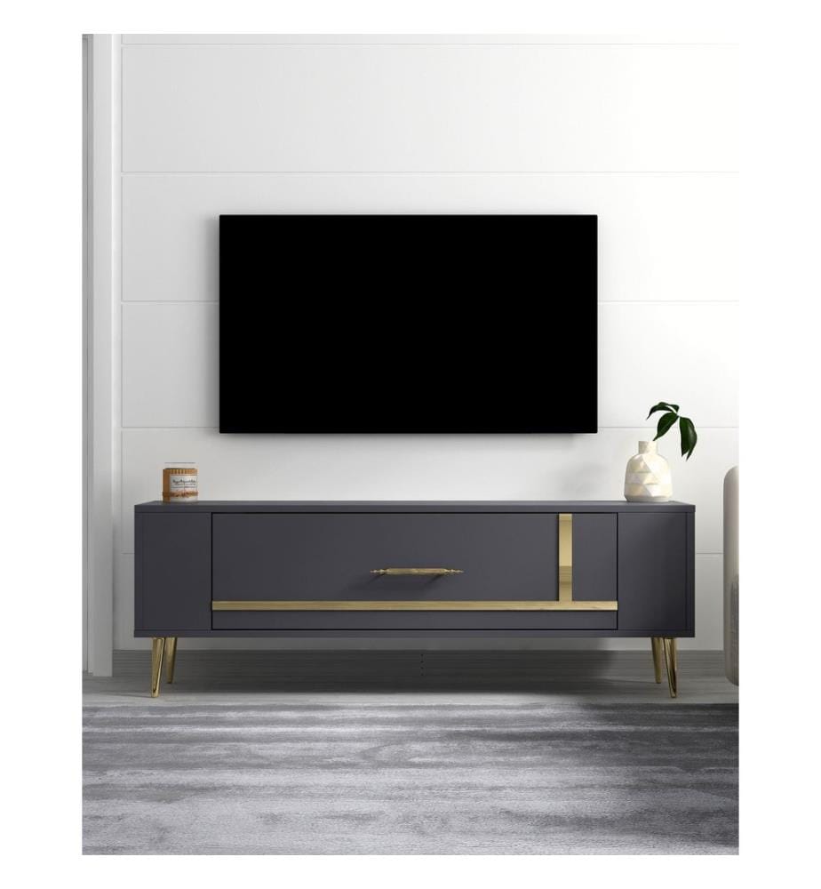 TV-Ständer, anthrazit, gold, 100 % MELAMINBESCHICHTETE SPANPLATTE
