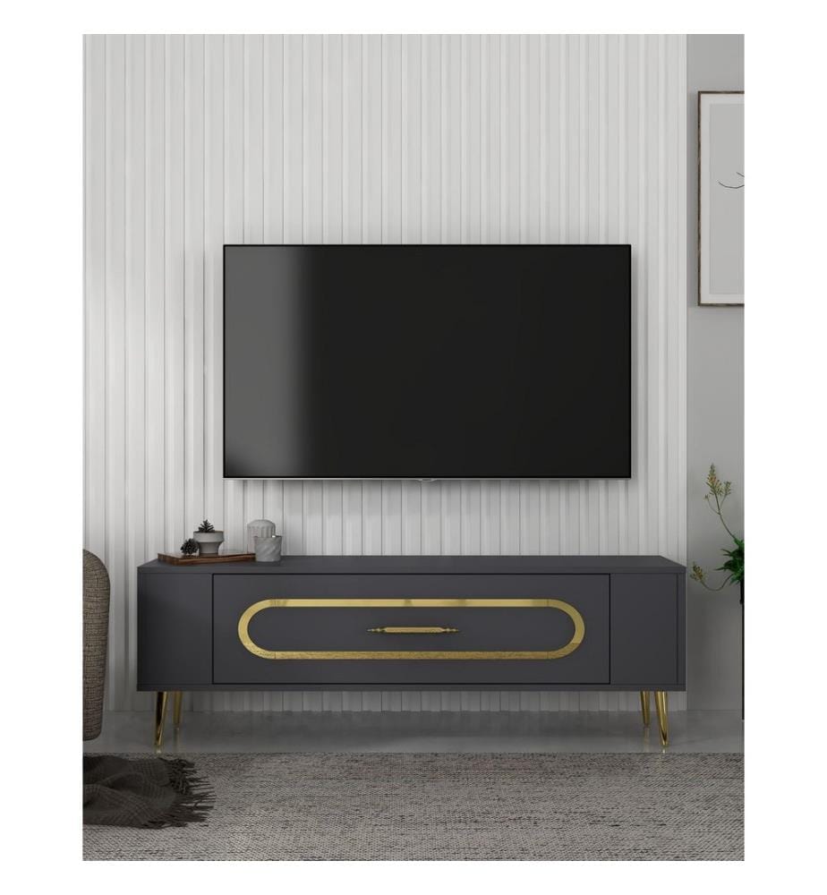 TV-Ständer, anthrazit, gold, 100 % MELAMINBESCHICHTETE SPANPLATTE