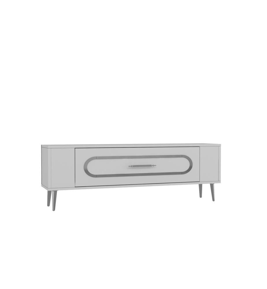 Meuble TV, blanc, argent, panneau de particules 100 % mélaminé