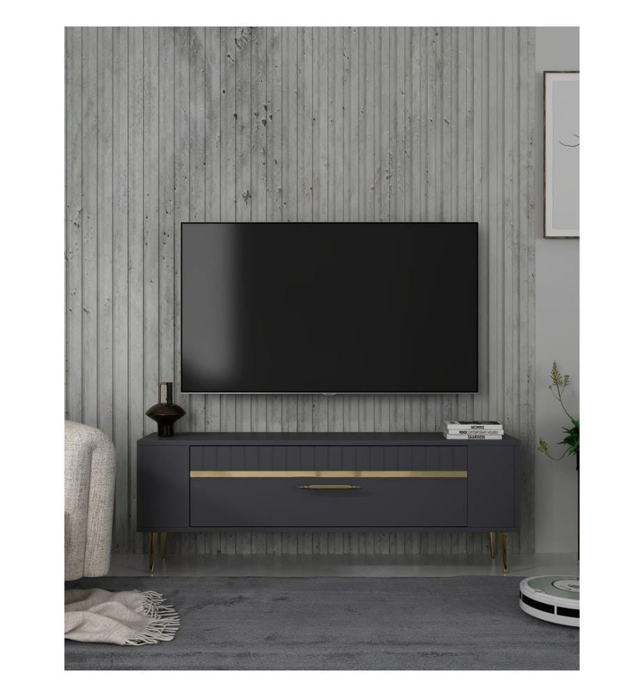 TV-Ständer, anthrazit, gold, 100 % MELAMINBESCHICHTETE SPANPLATTE