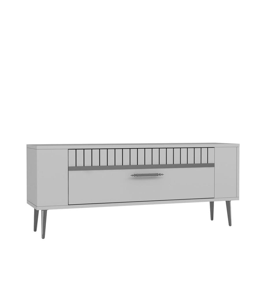 Meuble TV, blanc, argent, panneau de particules 100 % mélaminé