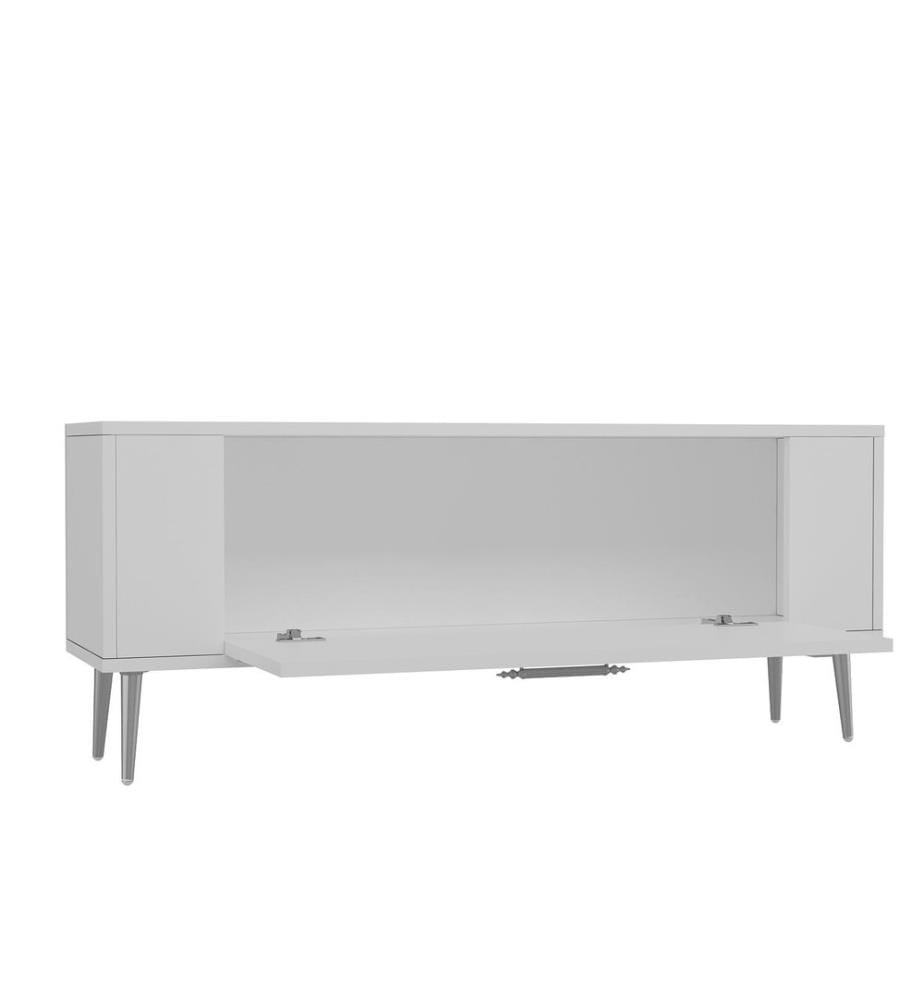 Meuble TV, blanc, argent, panneau de particules 100 % mélaminé