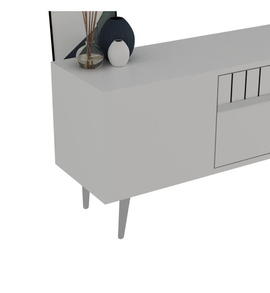 Meuble TV, blanc, argent, panneau de particules 100 % mélaminé