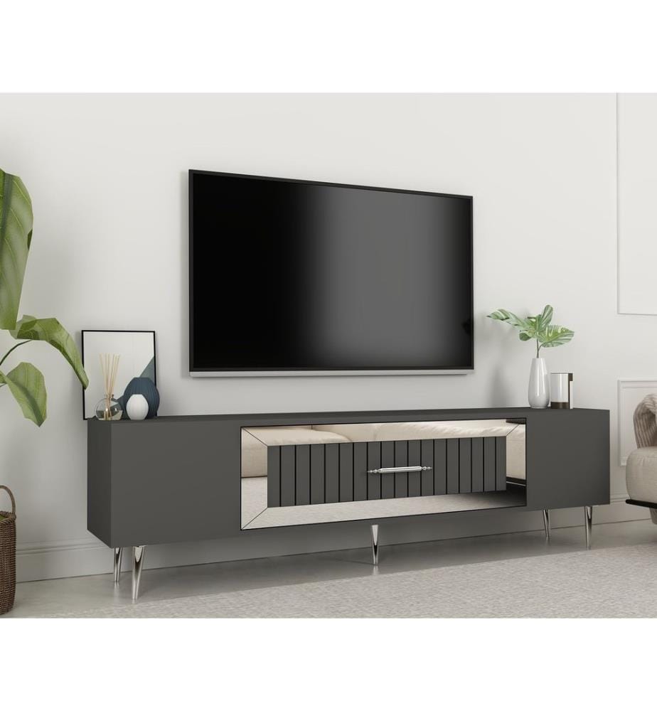 TV-Ständer, anthrazit, silber, 100 % MELAMINBESCHICHTETE SPANPLATTE