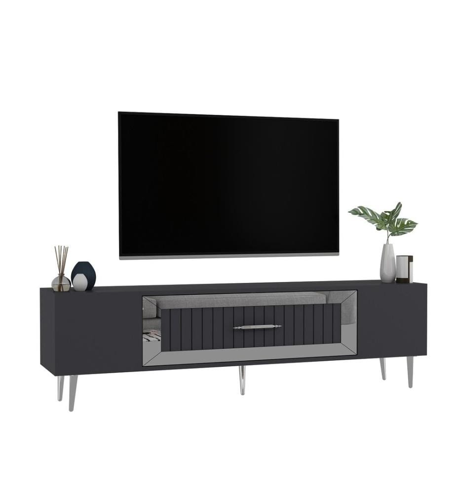 TV-Ständer, anthrazit, silber, 100 % MELAMINBESCHICHTETE SPANPLATTE