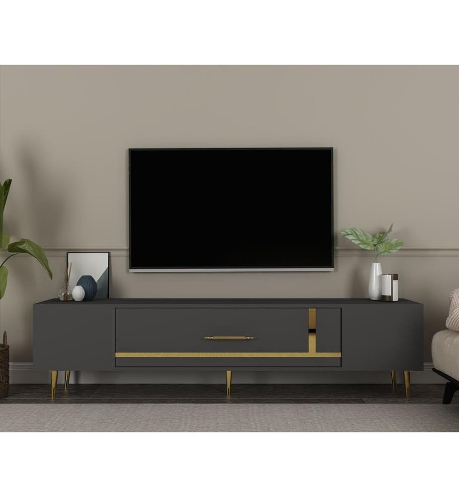 TV-Ständer, anthrazit, gold, 100 % MELAMINBESCHICHTETE SPANPLATTE