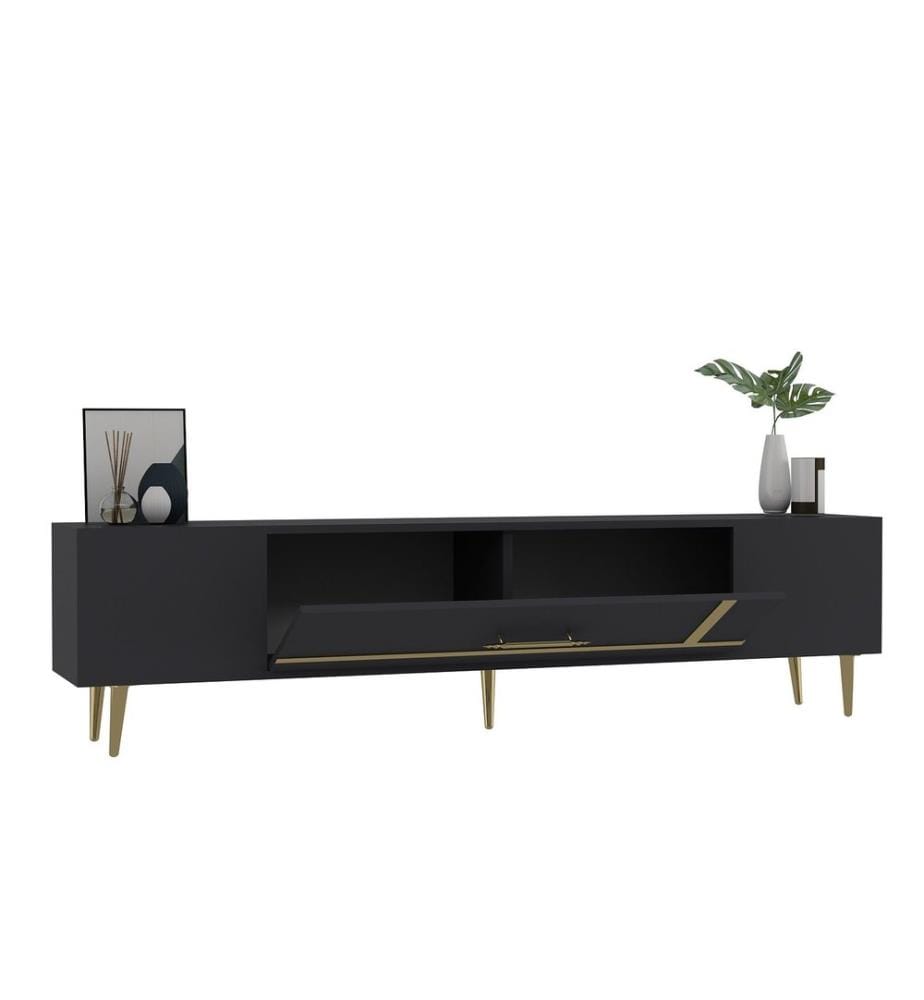 TV-Ständer, anthrazit, gold, 100 % MELAMINBESCHICHTETE SPANPLATTE