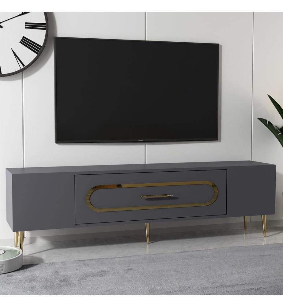 TV-Ständer, anthrazit, gold, 100 % MELAMINBESCHICHTETE SPANPLATTE