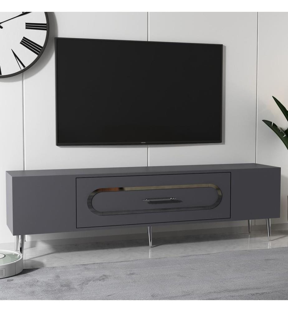 TV-Ständer, anthrazit, silber, 100 % MELAMINBESCHICHTETE SPANPLATTE