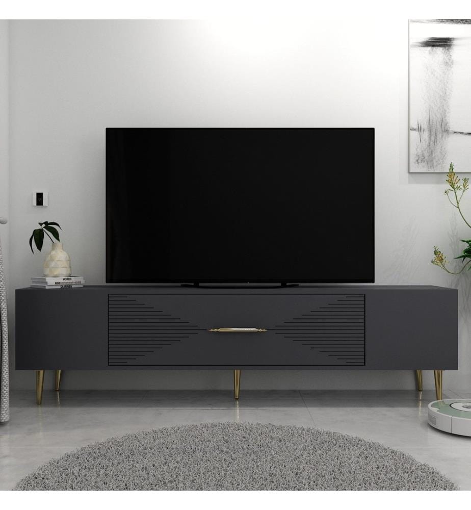 TV-Ständer, anthrazit, gold, 100 % MELAMINBESCHICHTETE SPANPLATTE