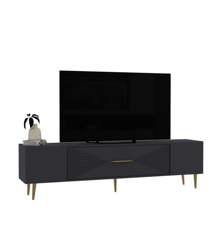 TV-Ständer, anthrazit, gold, 100 % MELAMINBESCHICHTETE SPANPLATTE