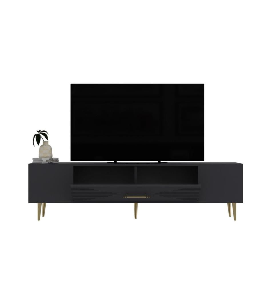 TV-Ständer, anthrazit, gold, 100 % MELAMINBESCHICHTETE SPANPLATTE