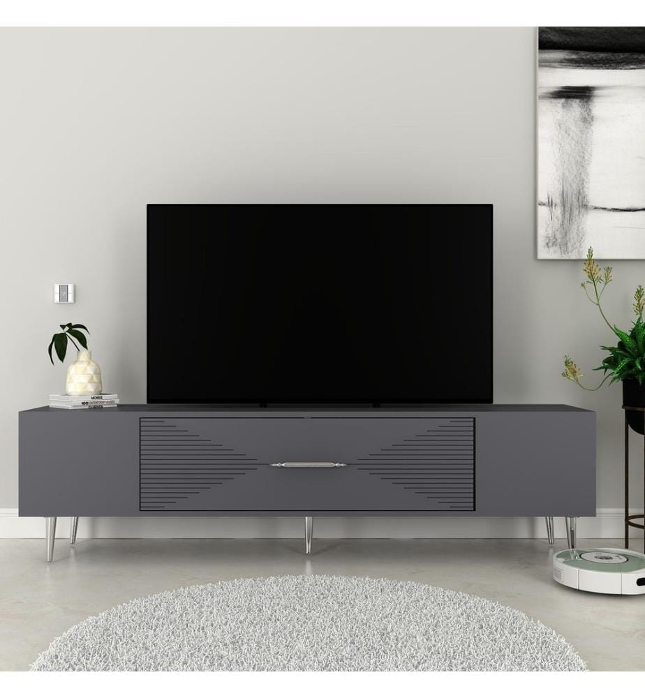 TV-Ständer, anthrazit, silber, 100 % MELAMINBESCHICHTETE SPANPLATTE