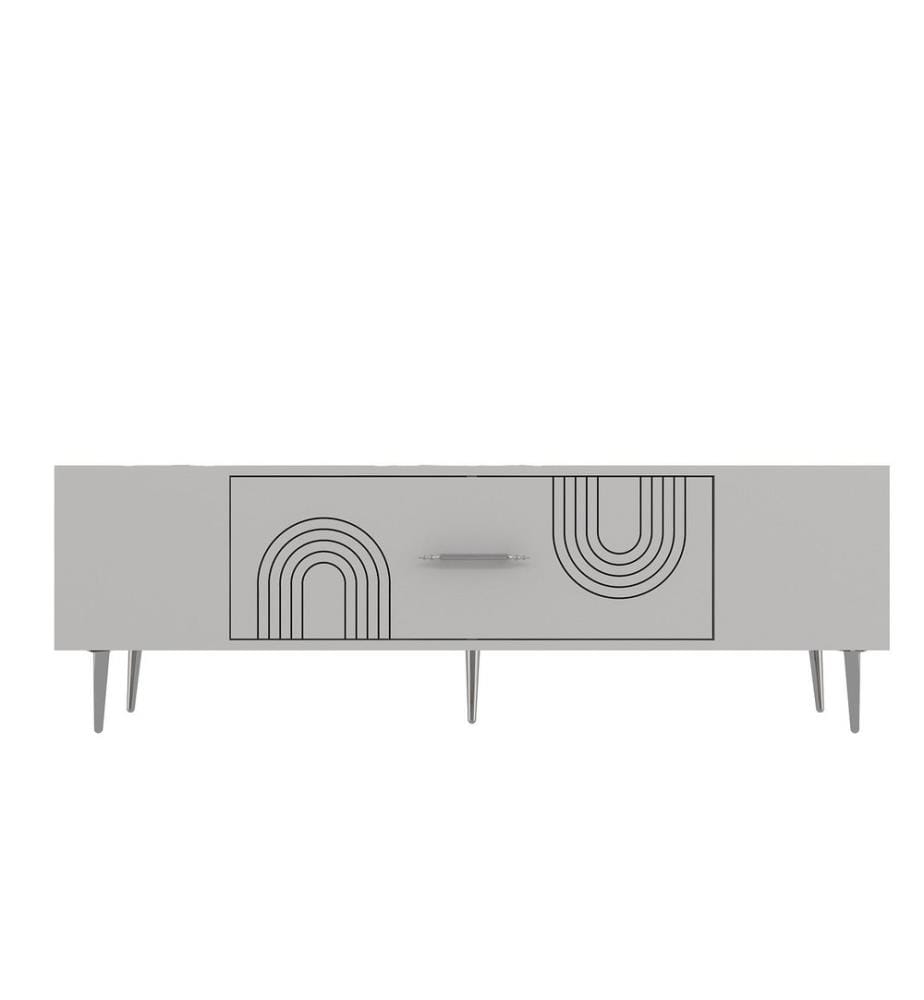 Meuble TV, blanc, argent, panneau de particules 100 % mélaminé