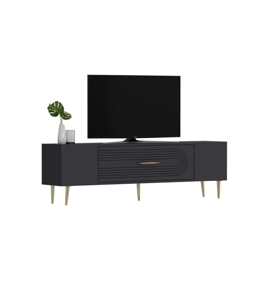 TV-Ständer, anthrazit, gold, 100 % MELAMINBESCHICHTETE SPANPLATTE