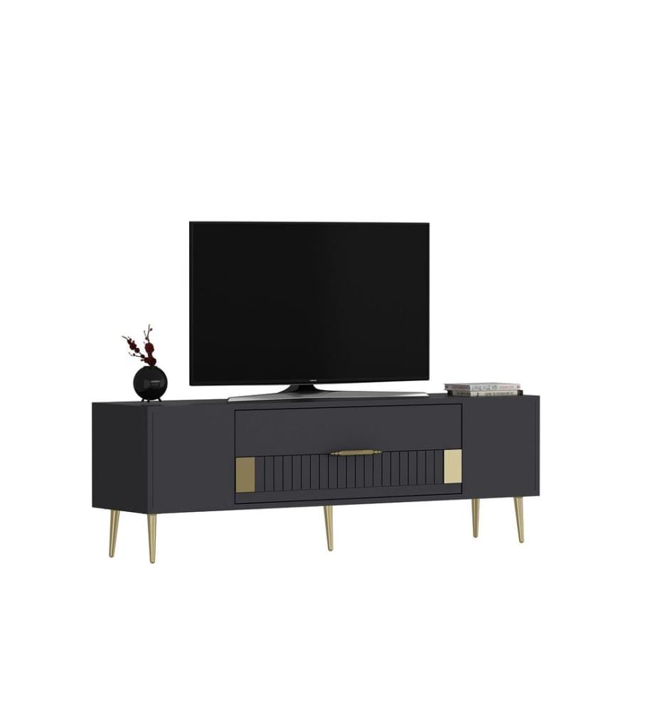 TV-Ständer, anthrazit, gold, 100 % MELAMINBESCHICHTETE SPANPLATTE