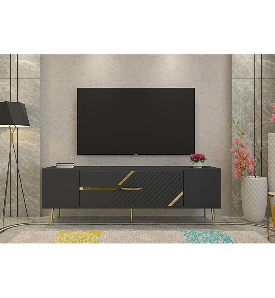 TV-Ständer, anthrazit, gold, 100 % MELAMINBESCHICHTETE SPANPLATTE
