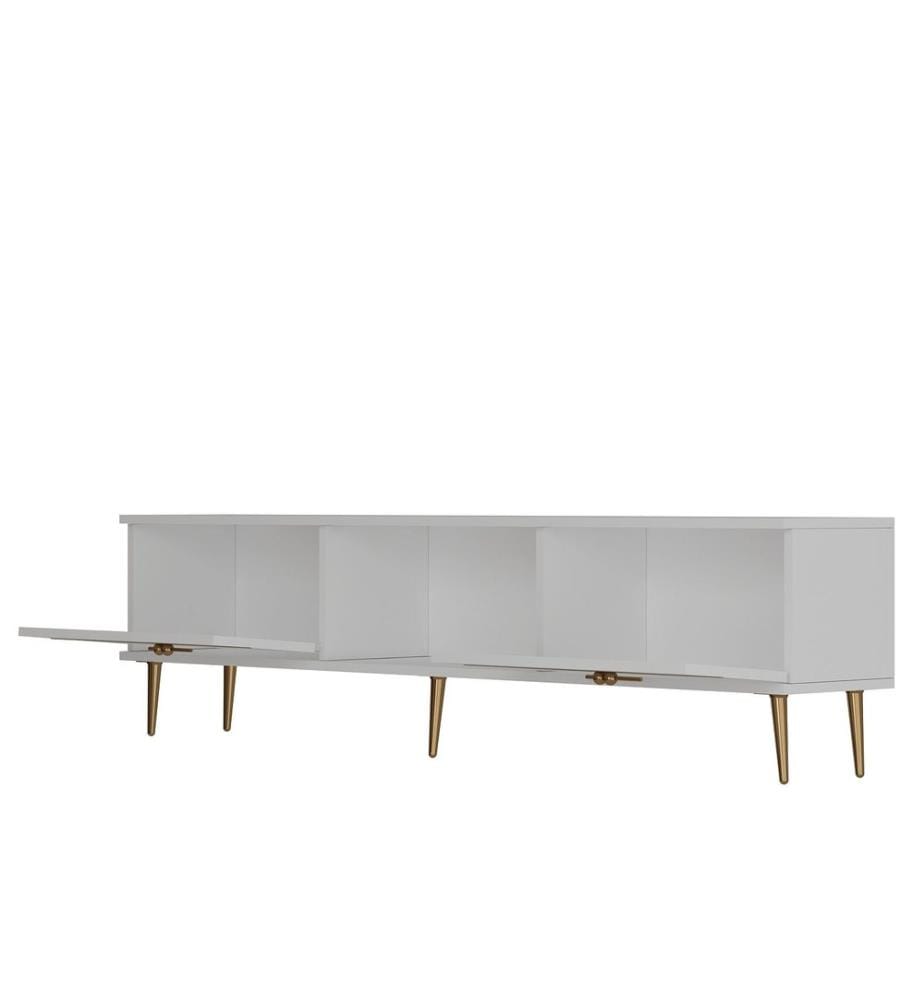 Meuble TV, blanc, doré, PANNEAU DE PARTICULES 100 % MÉLAMINÉ