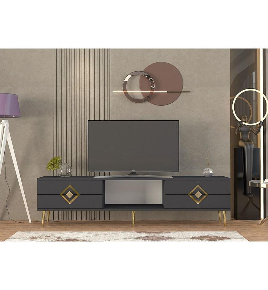 TV-Ständer, Anthrazit, Gold, 100 % MELAMINBESCHICHTETE SPANPLATTE