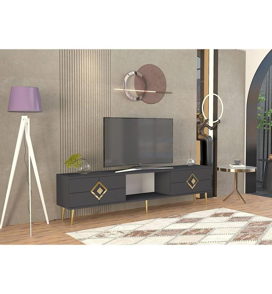 TV-Ständer, Anthrazit, Gold, 100 % MELAMINBESCHICHTETE SPANPLATTE