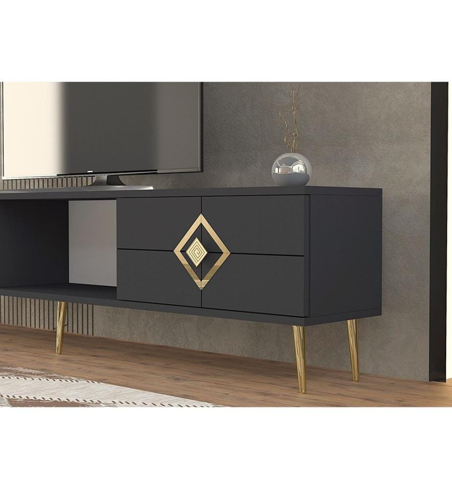 TV-Ständer, Anthrazit, Gold, 100 % MELAMINBESCHICHTETE SPANPLATTE