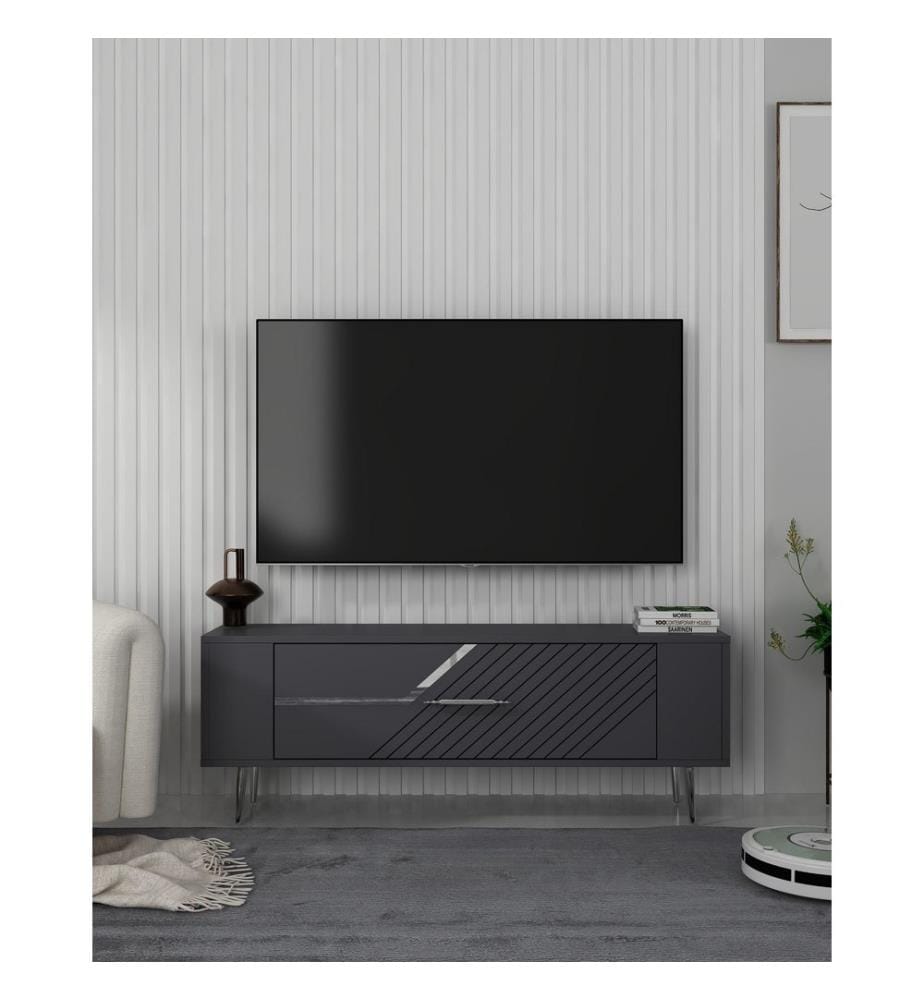 TV-Ständer, Anthrazit, Silber, 100 % MELAMINBESCHICHTETE SPANPLATTE