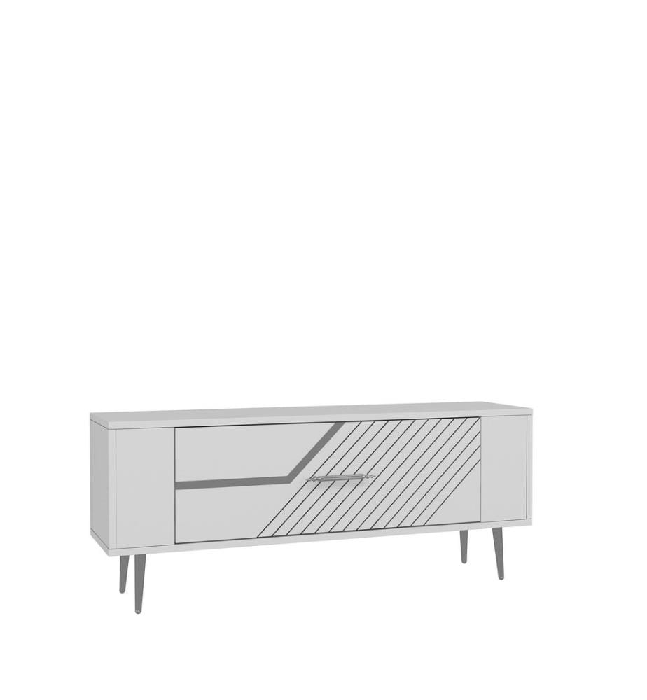 Meuble TV, blanc, argent, PANNEAU DE PARTICULES 100 % MÉLAMINÉ