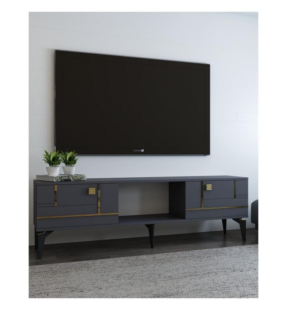 TV-Ständer, Anthrazit, Gold, 100 % MELAMINBESCHICHTETE SPANPLATTE
