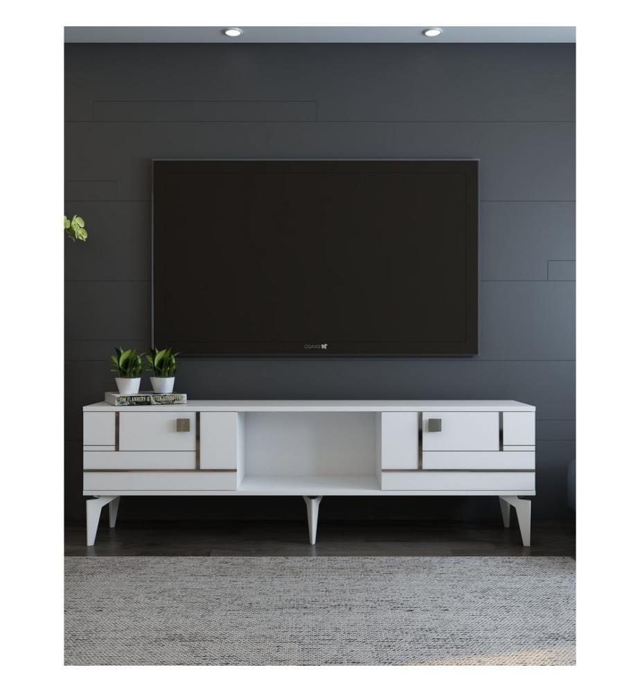TV-Ständer, Weiss, Silber, 100 % MELAMINBESCHICHTETE SPANPLATTE
